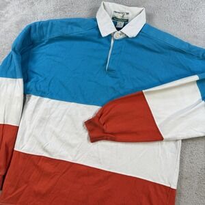 Vintage Rugby Shirt Mens Medium Blue Orange Striped Long Sleeve Cotton Y2K